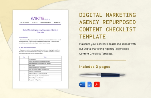 Digital Marketing Agency Repurposed Content Checklist Template