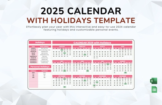 Calendar 2025 with Holidays Template