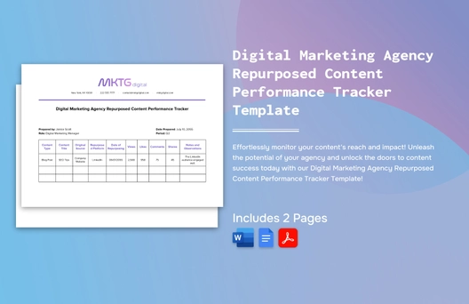 Digital Marketing Agency Repurposed Content Performance Tracker Template