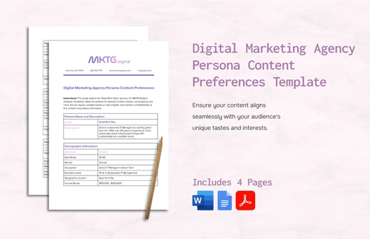 Digital Marketing Agency Persona Content Preferences Template