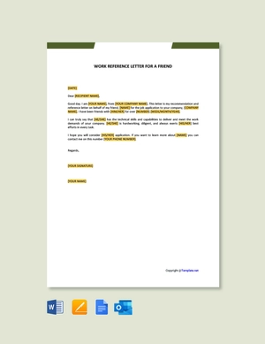 Work Reference Letter For A Friend