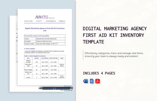 Digital Marketing Agency First Aid Kit Inventory List Template