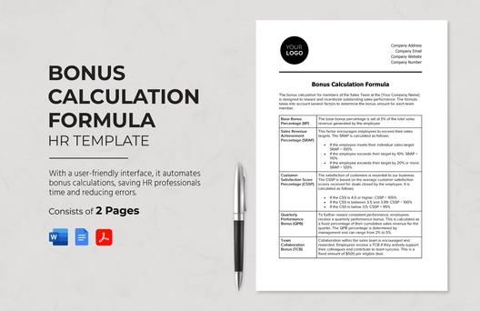 Bonus Calculation Formula HR Template