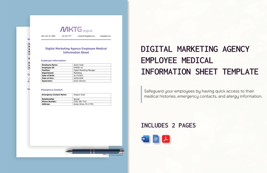 Digital Marketing Agency Employee Medical Information Sheet Template