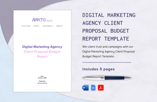 Digital Marketing Agency Client Proposal Budget Report Template