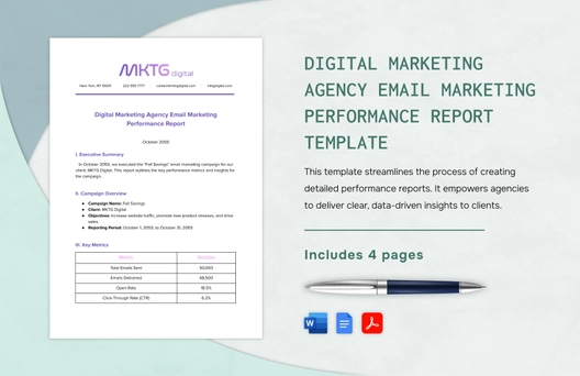 Digital Marketing Agency Email Marketing Performance Report Template