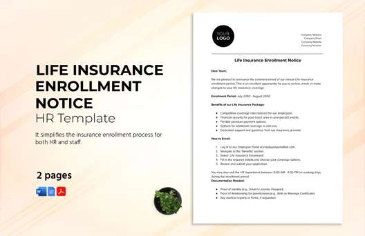 Life Insurance Enrollment Notice HR Template