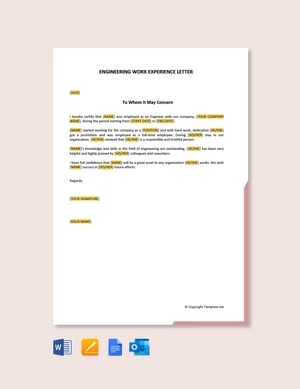 Engineering Work Experience Letter