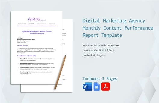 Digital Marketing Agency Monthly Content Performance Report Template