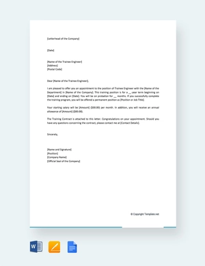 Trainee Engineer Appointment Letter