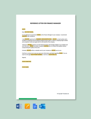 Reference Letter for Finance Manager