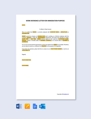 Work Reference Letter for Immigration Purpose