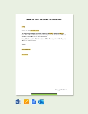 Thank You Letter For Gift Received From Client