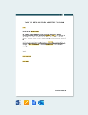 Thank You Letter For Medical Laboratory Technician