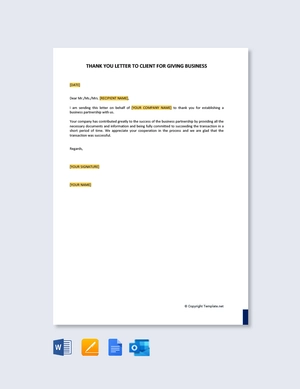 Thank You Letter to Client for Giving Business