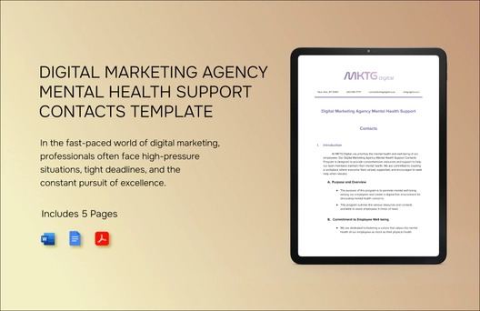 Digital Marketing Agency Mental Health Support Contacts Template