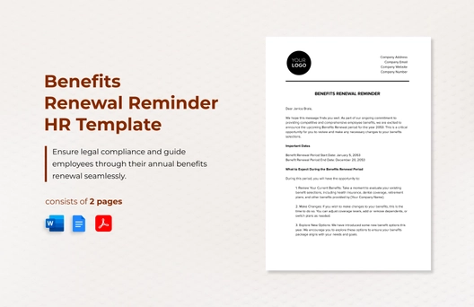 Benefits Renewal Reminder HR Template