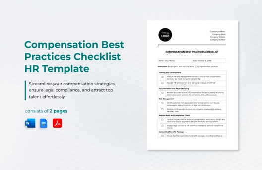 Compensation Best Practices Checklist HR Template
