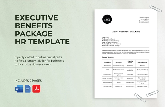 Executive Benefits Package HR Template