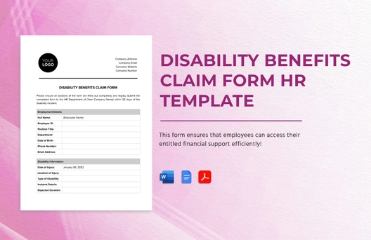 Disability Benefits Claim Form HR Template Disability Benefits Claim Form HR Template