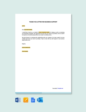 Thank You Letter For Business Support