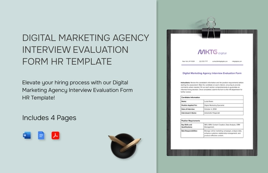 Digital Marketing Agency Interview Evaluation Form HR Template Digital Marketing Agency Interview Evaluation Form HR Template