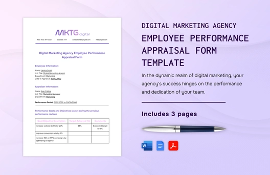Digital Marketing Agency Employee Performance Appraisal Form Template