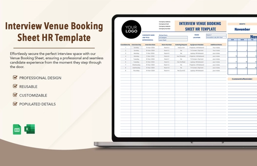 Interview Venue Booking Sheet HR Template
