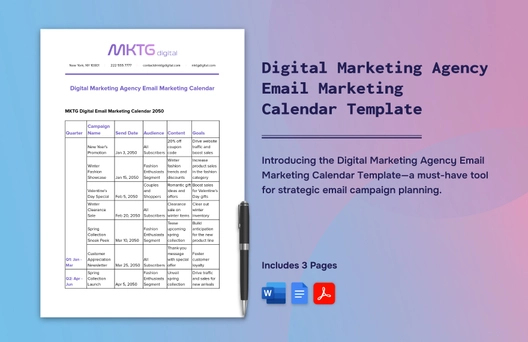 Digital Marketing Agency Email Marketing Calendar Template