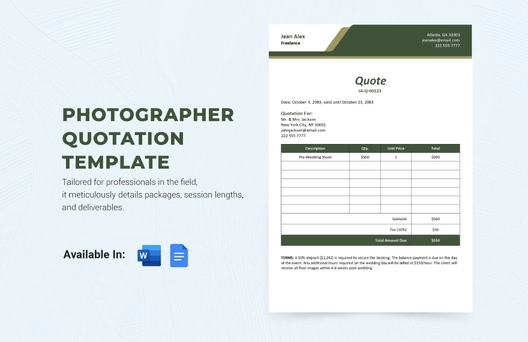 Photographer Quotation Template