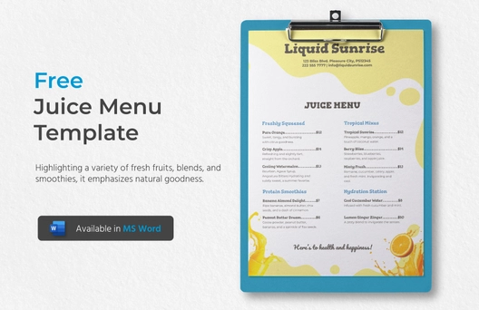 Juice Menu Template