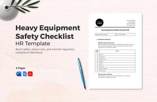 Heavy Equipment Safety Checklist HR Template