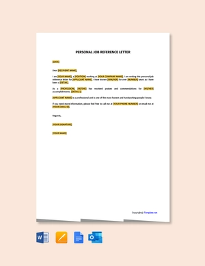 Personal Job Reference Letter