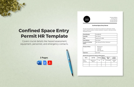 Confined Space Entry Permit HR Template