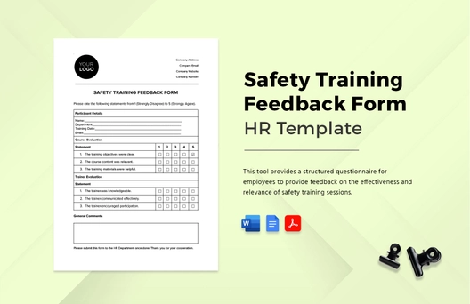 Safety Training Feedback Form HR Template