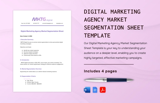 Digital Marketing Agency Market Segmentation Sheet Template