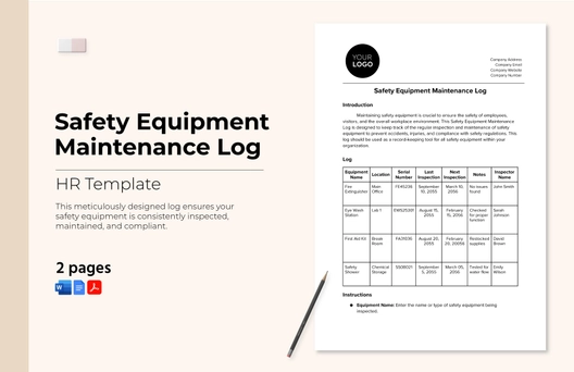 Safety Equipment Maintenance Log HR Template