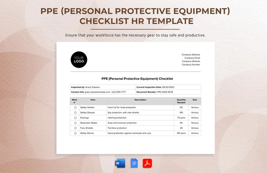 PPE (Personal Protective Equipment) Checklist HR Template PPE (Personal Protective Equipment) Checklist HR Template