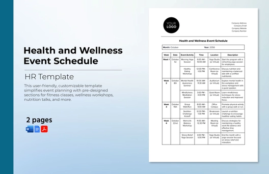 Health and Wellness Event Schedule HR Template Health and Wellness Event Schedule HR Template
