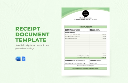 Receipt Document Template