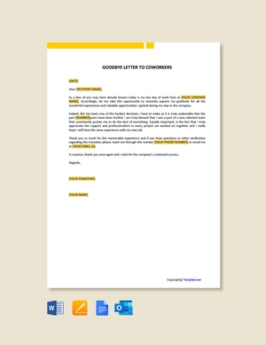 Goodbye Letter To Coworkers