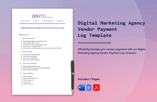 Digital Marketing Agency Vendor Payment Log Template