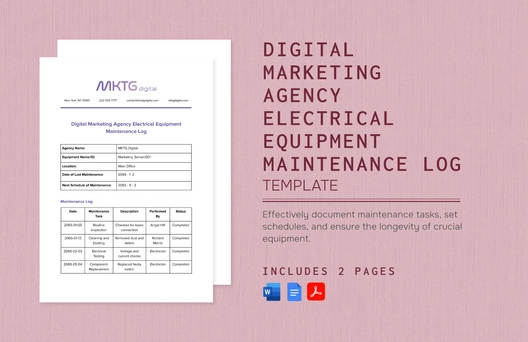 Digital Marketing Agency Electrical Equipment Maintenance Log Template