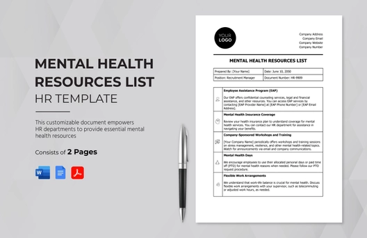 Mental Health Resources List HR Template