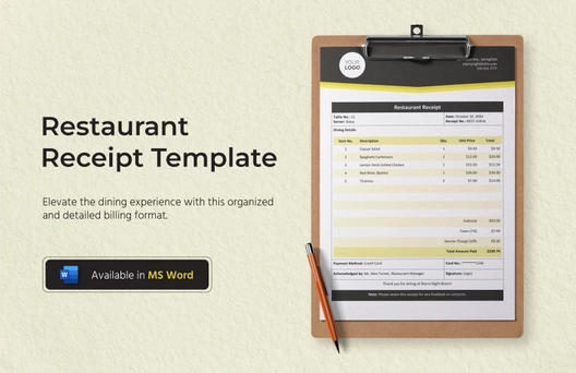 Restaurant Receipt Template Restaurant Receipt Template