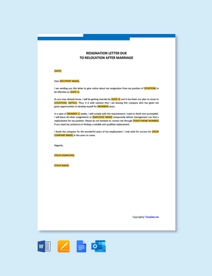 Resignation Letter Due To Relocation After Marriage