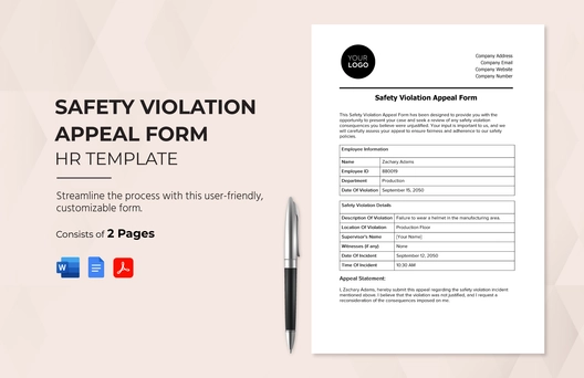 Safety Violation Appeal Form HR Template