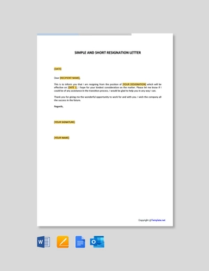 Simple And Short Resignation Letter