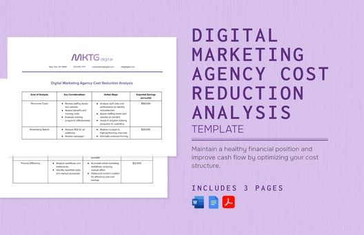 Digital Marketing Agency Cost Reduction Analysis Template