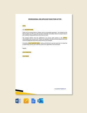 Professional Job Applicant Rejection Letter